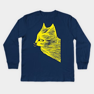 Cat sketch yellow print Kids Long Sleeve T-Shirt